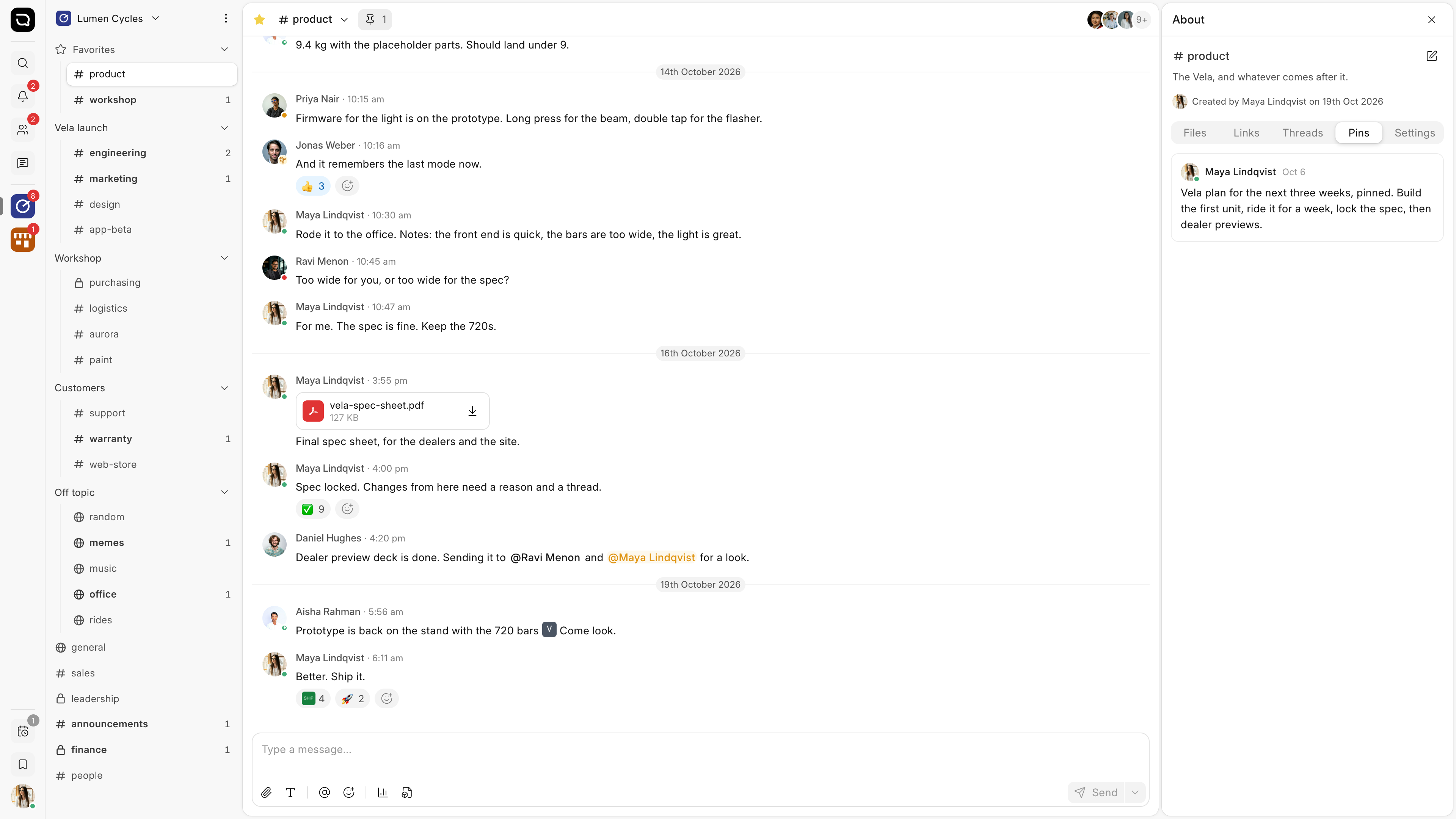 The Pins tab next to the channel