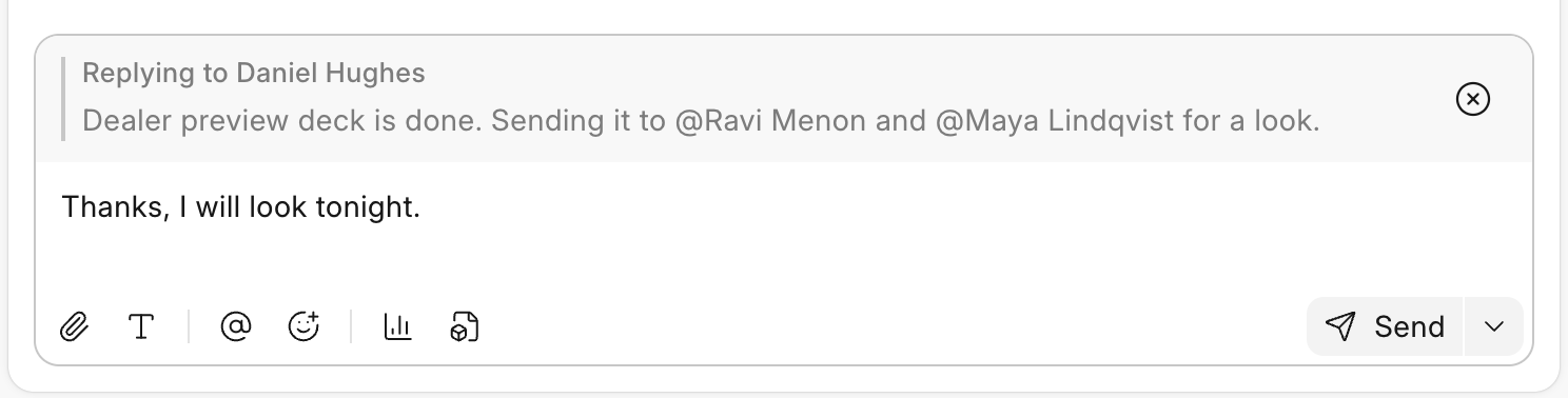 A reply in the message box