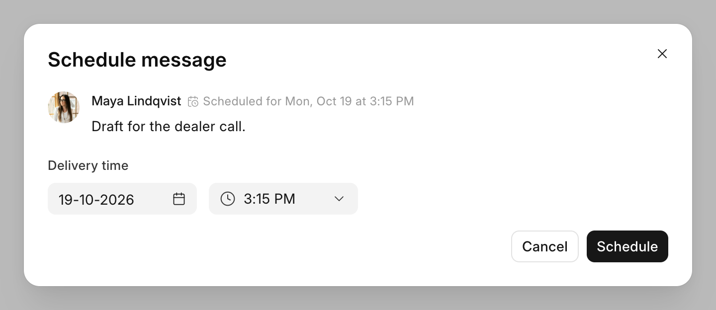 The dialog to pick a date and time