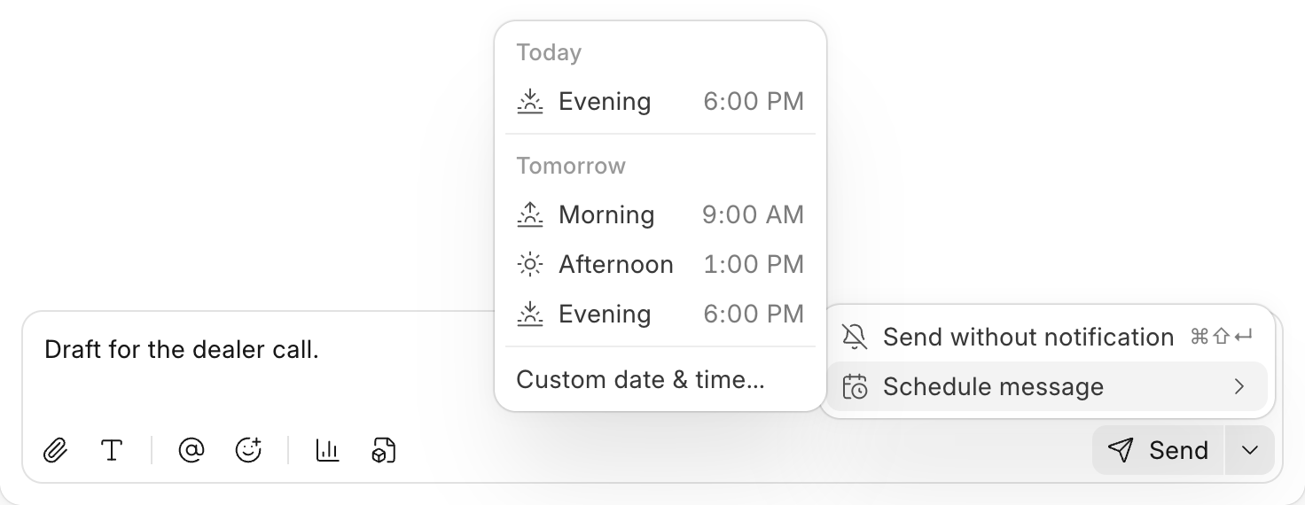 The schedule times in the send options menu