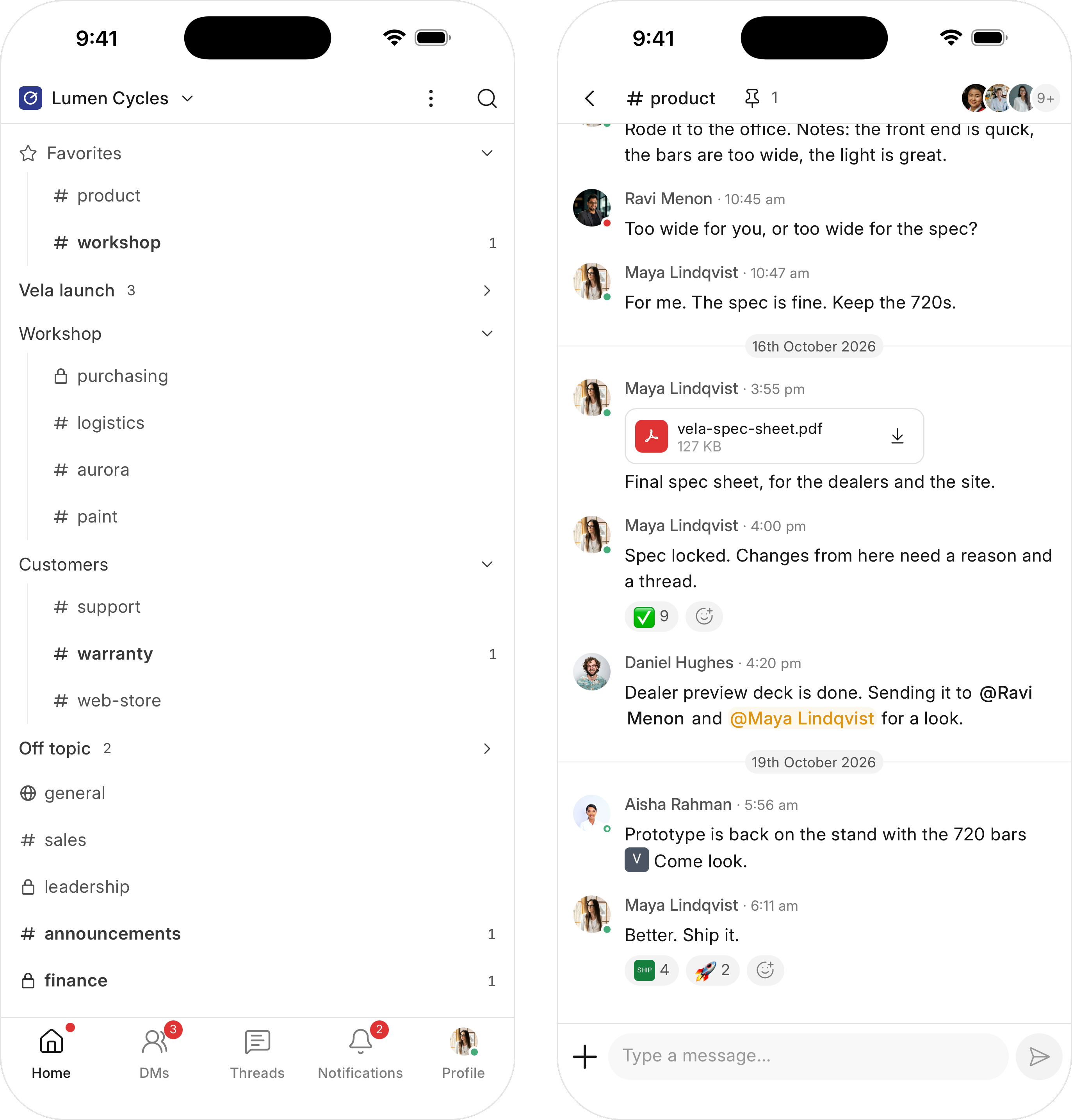 The Home tab and a channel on the mobile app