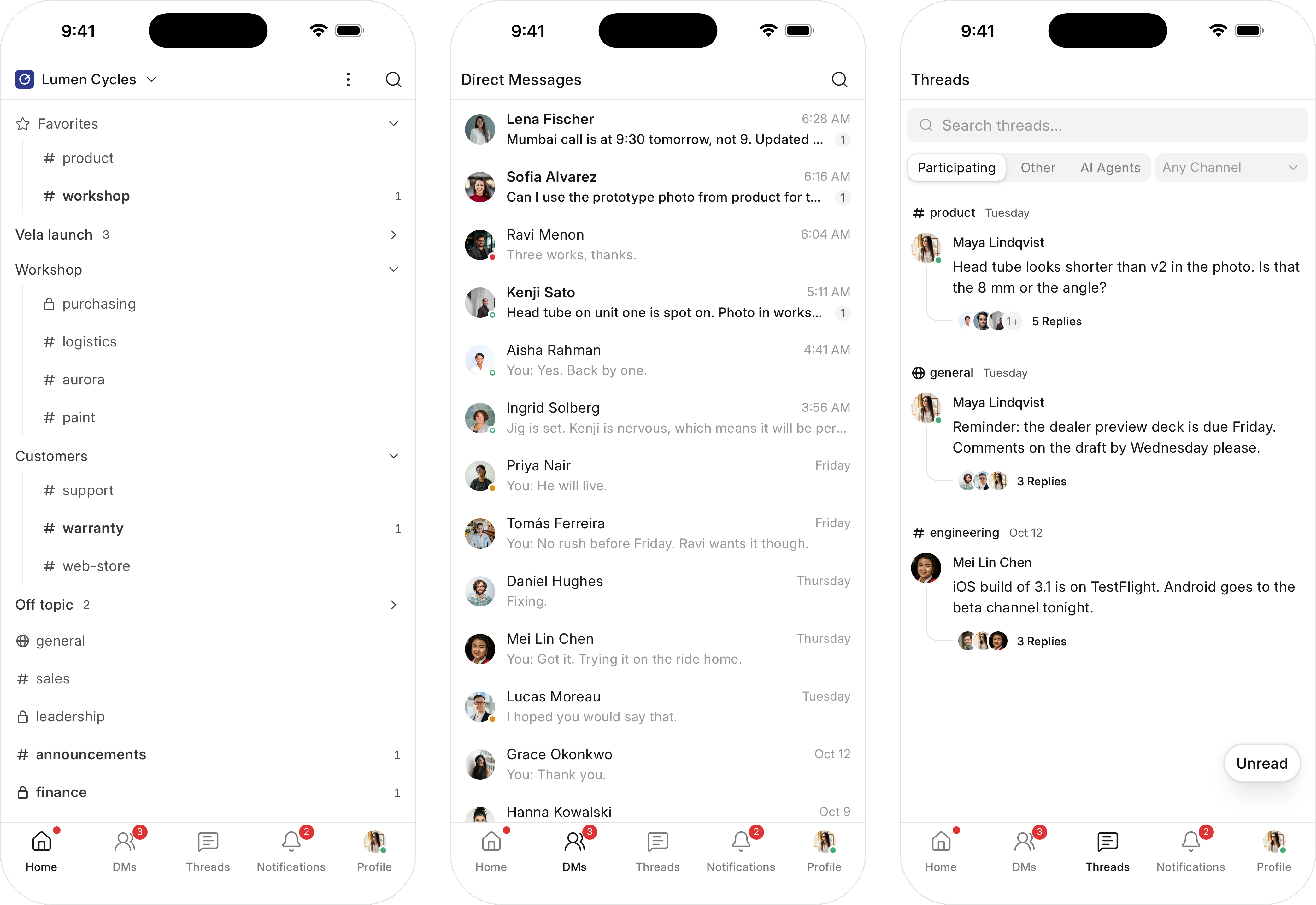 The Home, DMs and Threads tabs