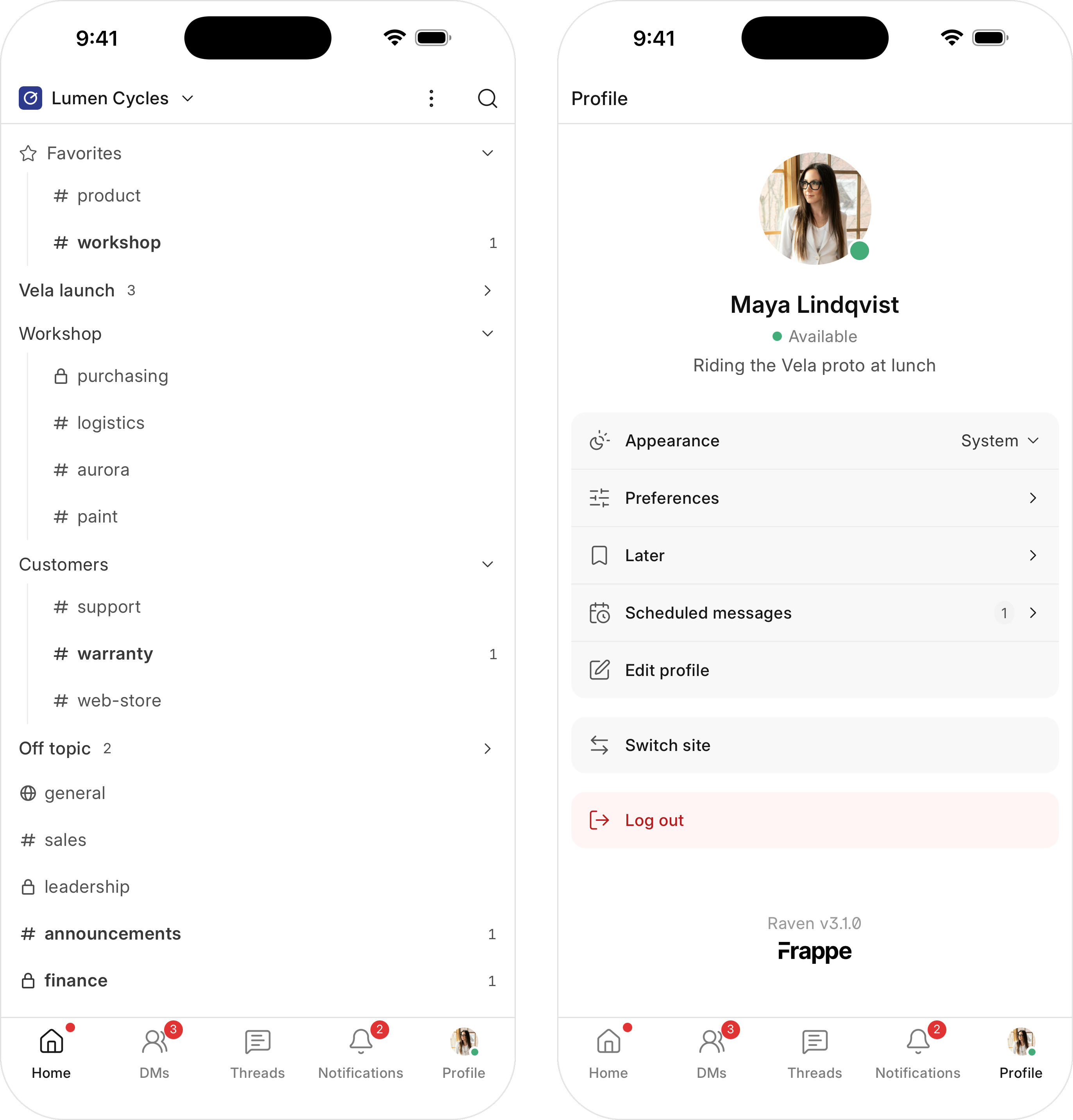 The Home and Profile tabs on the mobile app