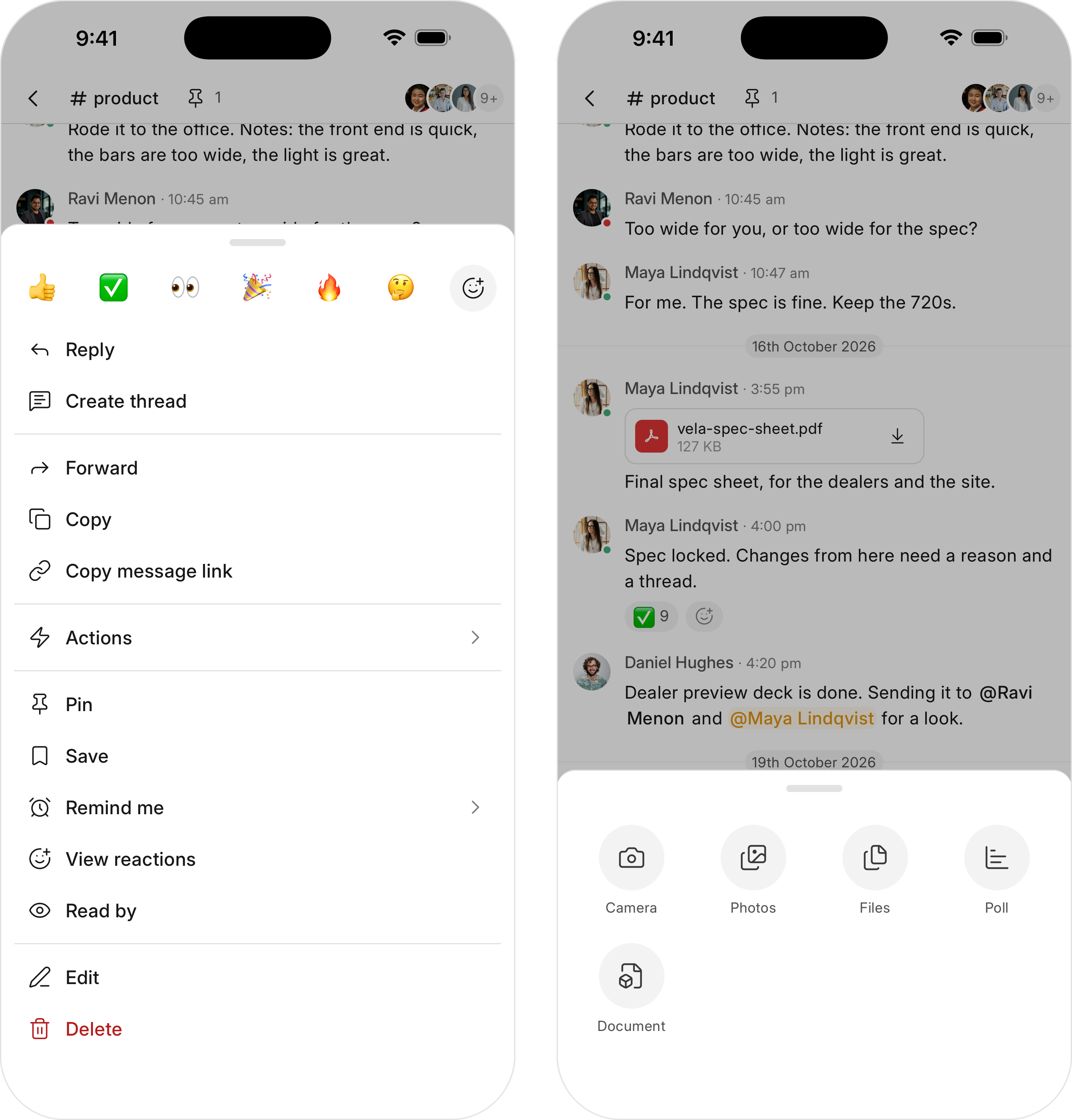 Message actions and the + menu