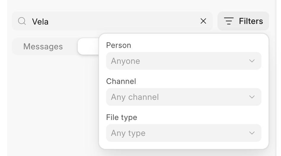 The search filters, on the Files tab