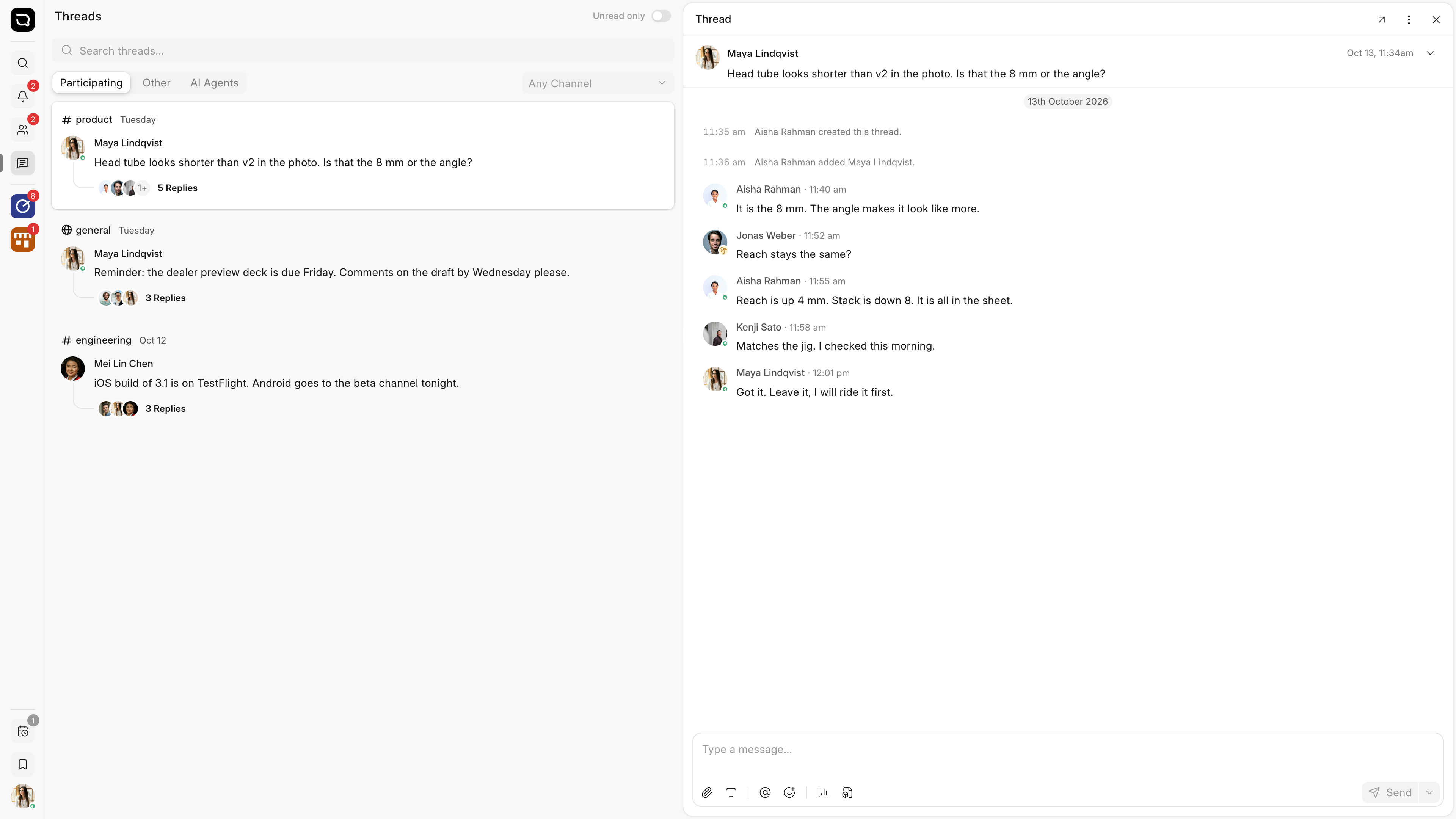 The Threads page, with a thread open