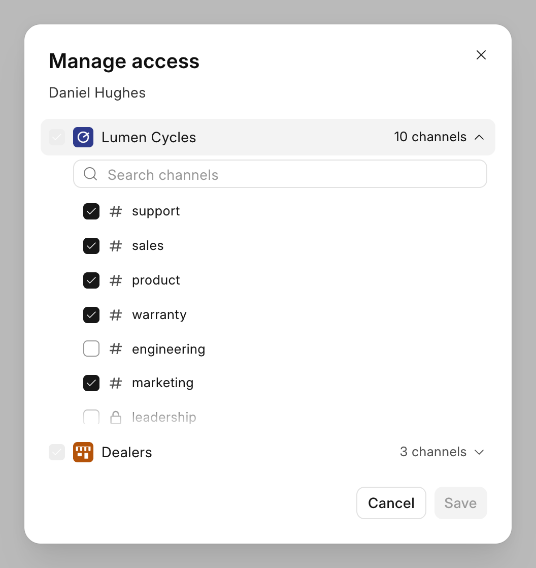 The Manage access dialog
