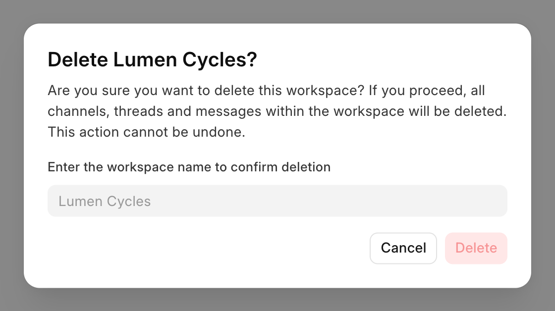 The dialog to delete a workspace