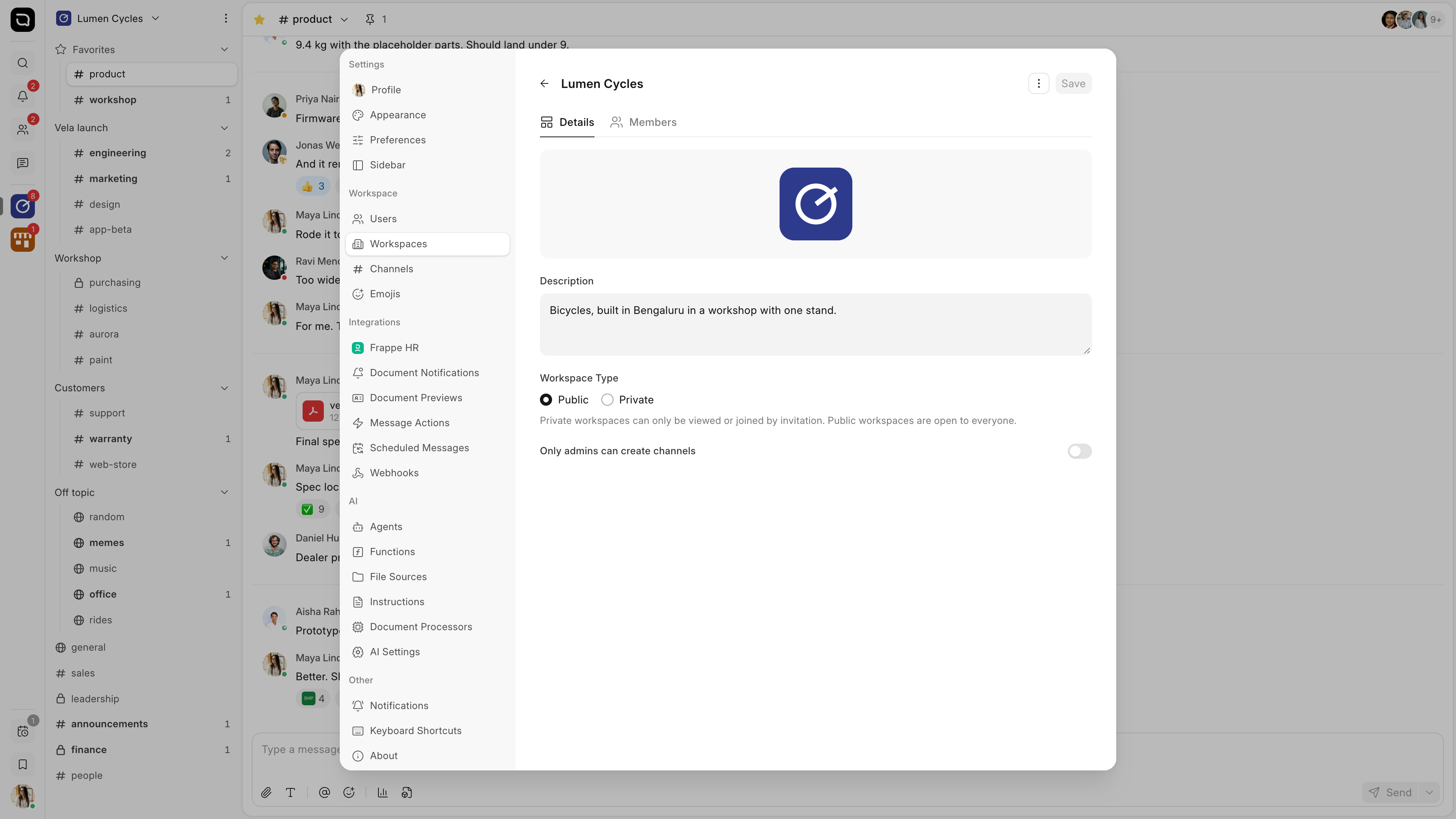 The Details tab of a workspace