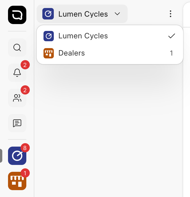 The workspace list at the top of the sidebar, next to the left rail