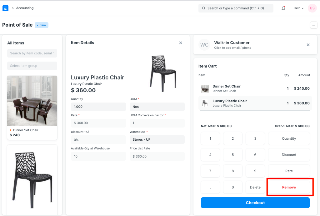 Remove Item From POS