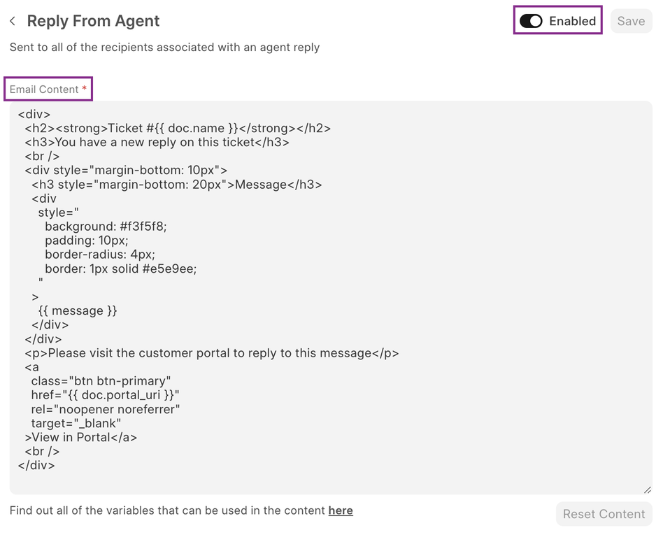 reply from agent customizations