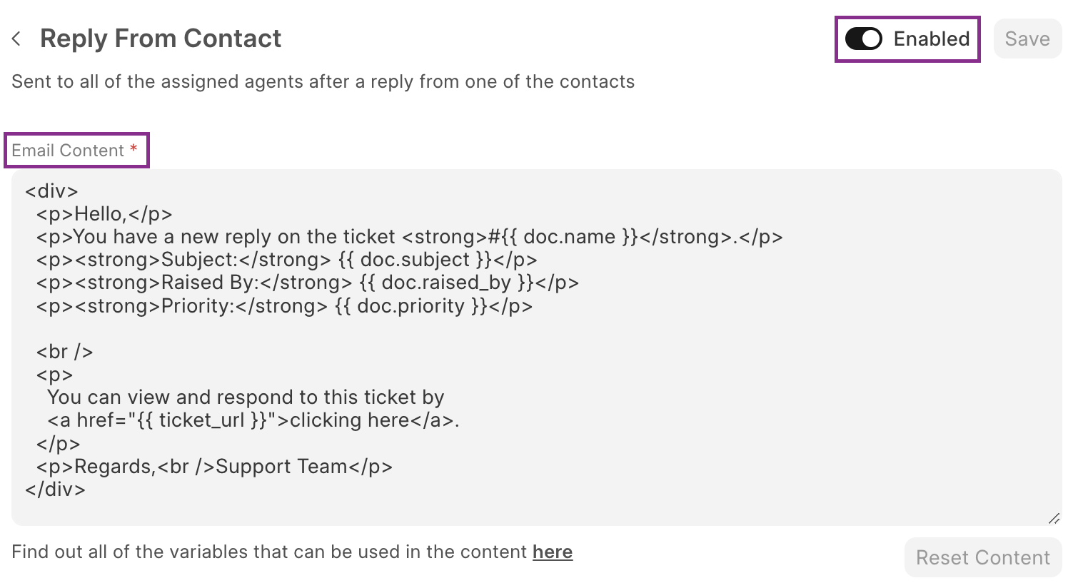 reply from contact customizations