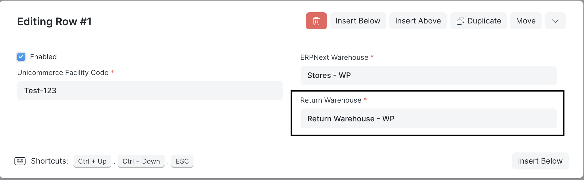 Unicommerce return warehouse