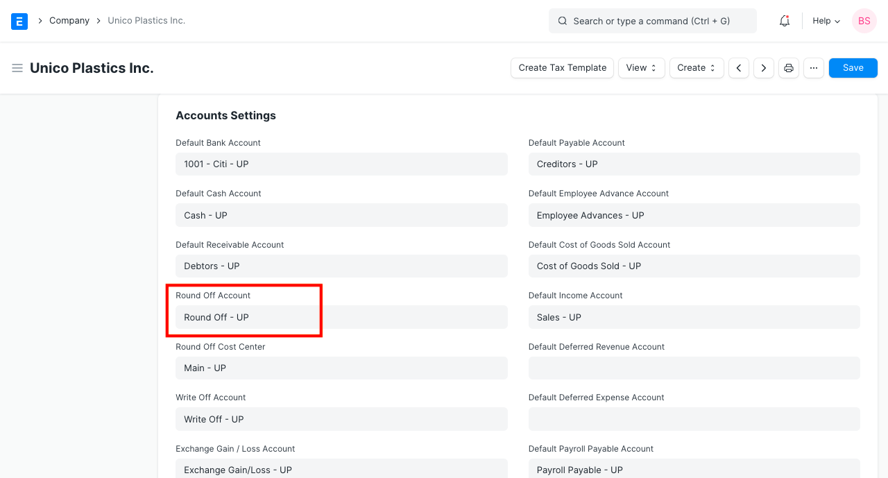 Round Off Account in Company