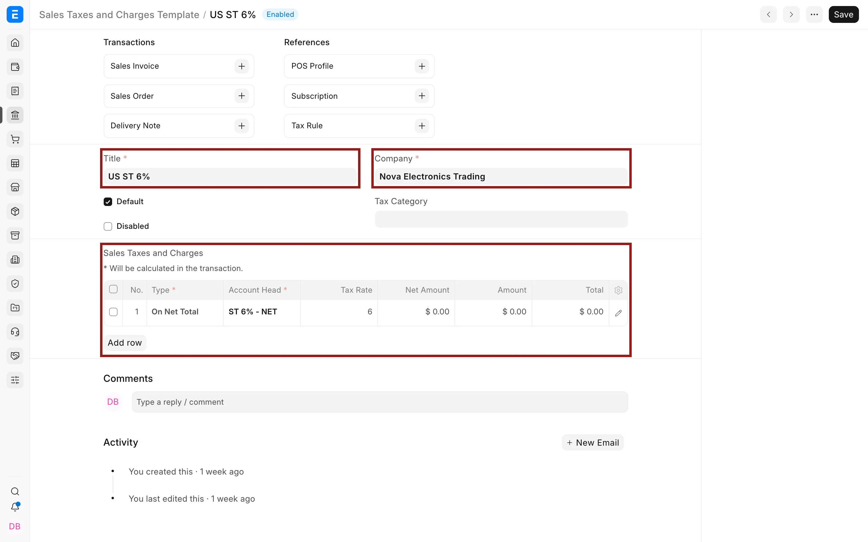 Sales tax template