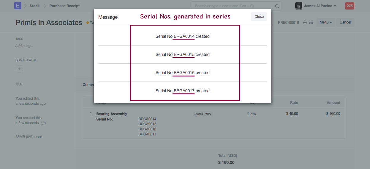 Serial Nos Created