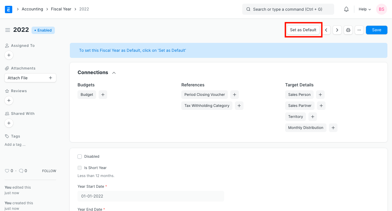 Set Fiscal Year as Default