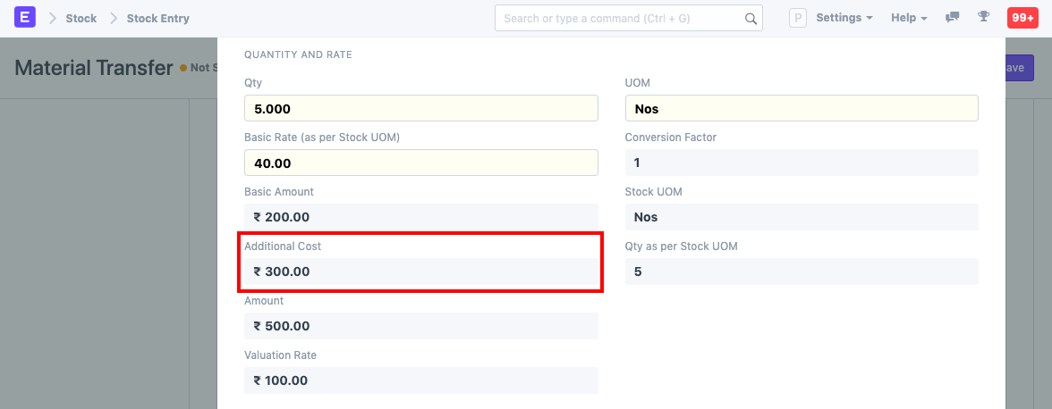 Stock Entry Item Valuation Rate