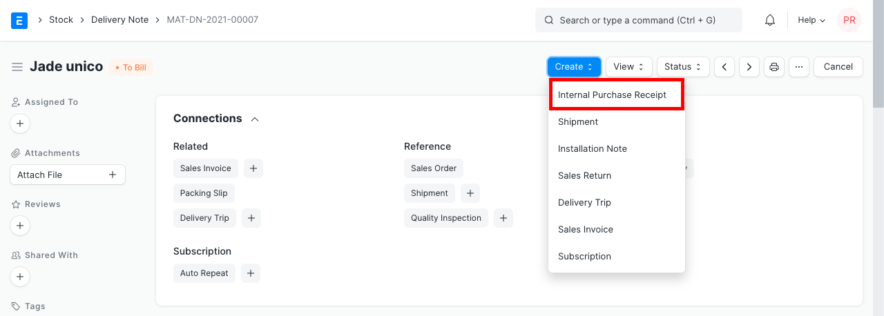 Purchase Receipt Material Transfer