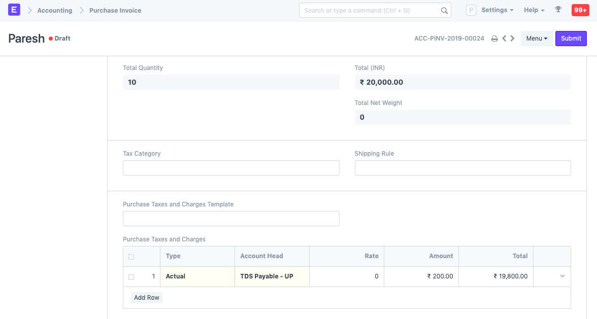 Tax Withholding Category