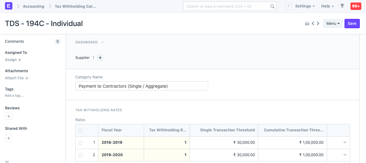 Tax withholding Category