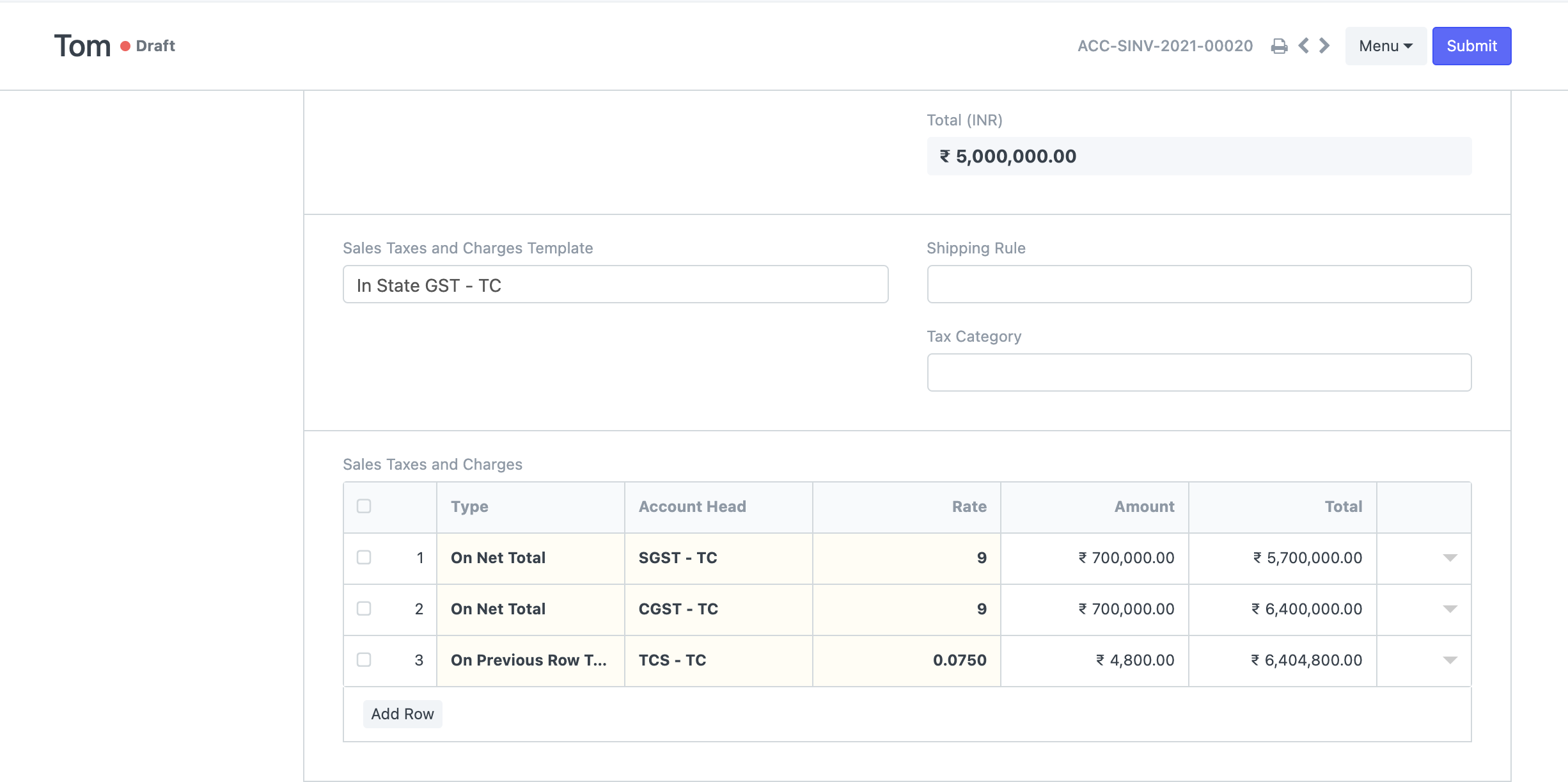 Tax Withholding Category