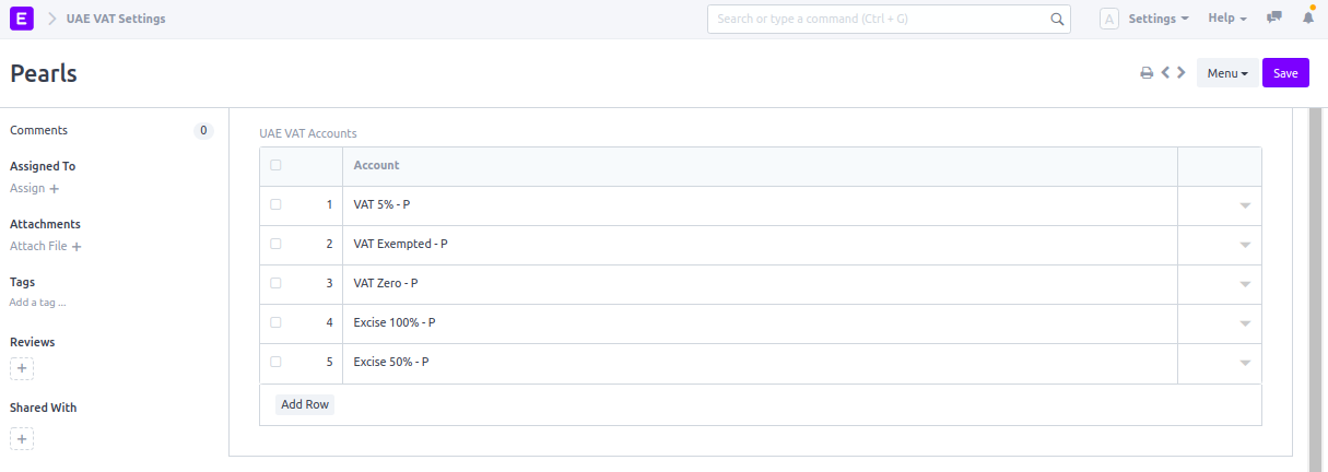 UAE VAT Account Settings