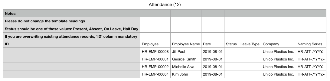 Attendance Template